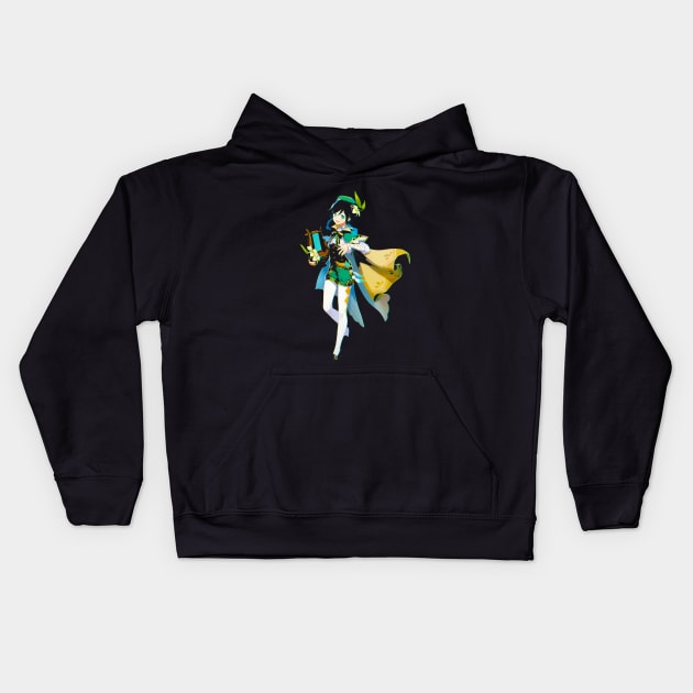 Venti Genshin Impact Glitchy Kids Hoodie by bardor2@gmail.com